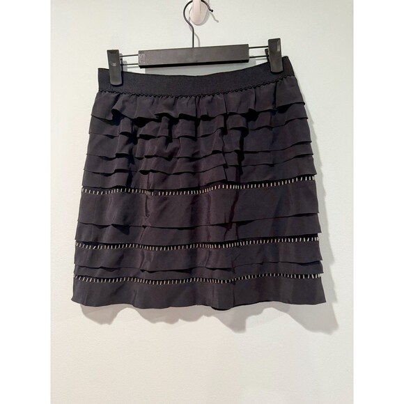NEW BCBGMaxazria Silk Chiffon Ruffle Mini Skirt Womens XXS Blk Beaded Whimsigoth - Picture 2 of 5